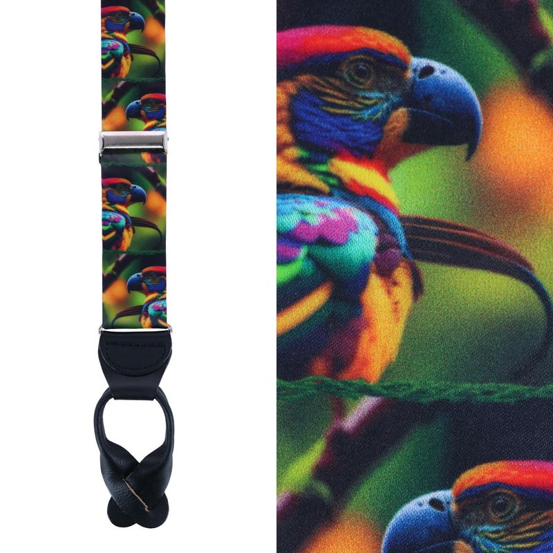 Trafalgar Men's Jungle Parrot Silk Button End Suspenders — image 2 of 3